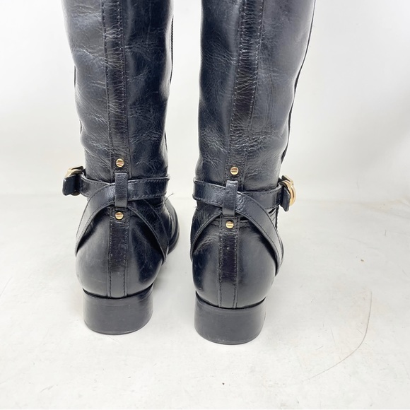 Tory Burch Calista Black Leather Knee High Riding Boots Women's Size 8 - Picture 3 of 12